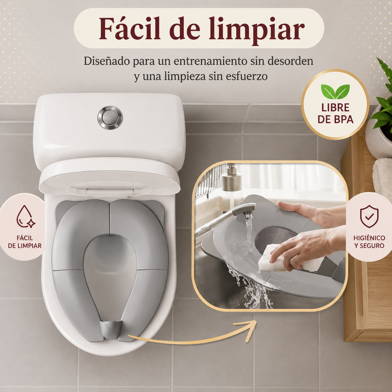 Asiento de inodoro portátil para niños